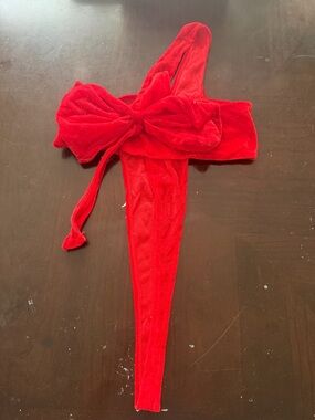 Velvet Red Bow One-Shoulder Bodysuit